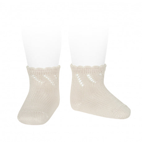 [Condor] Perle Cotton Socks With Diagonal Openwork - [304 Linen]