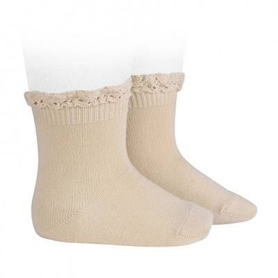 [Condor] Short Socks With Lace Edging Cuff - [304 Linen]