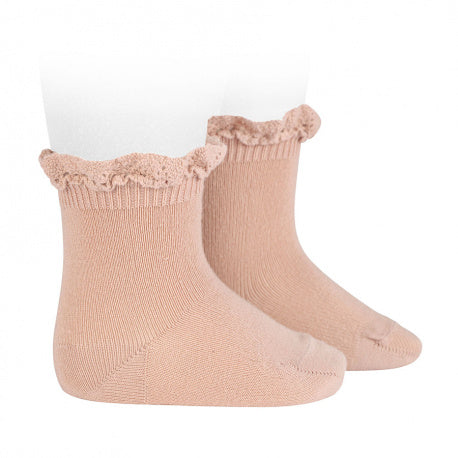 [Condor] Short Socks With Lace Edging Cuff - [544 Old Rose]